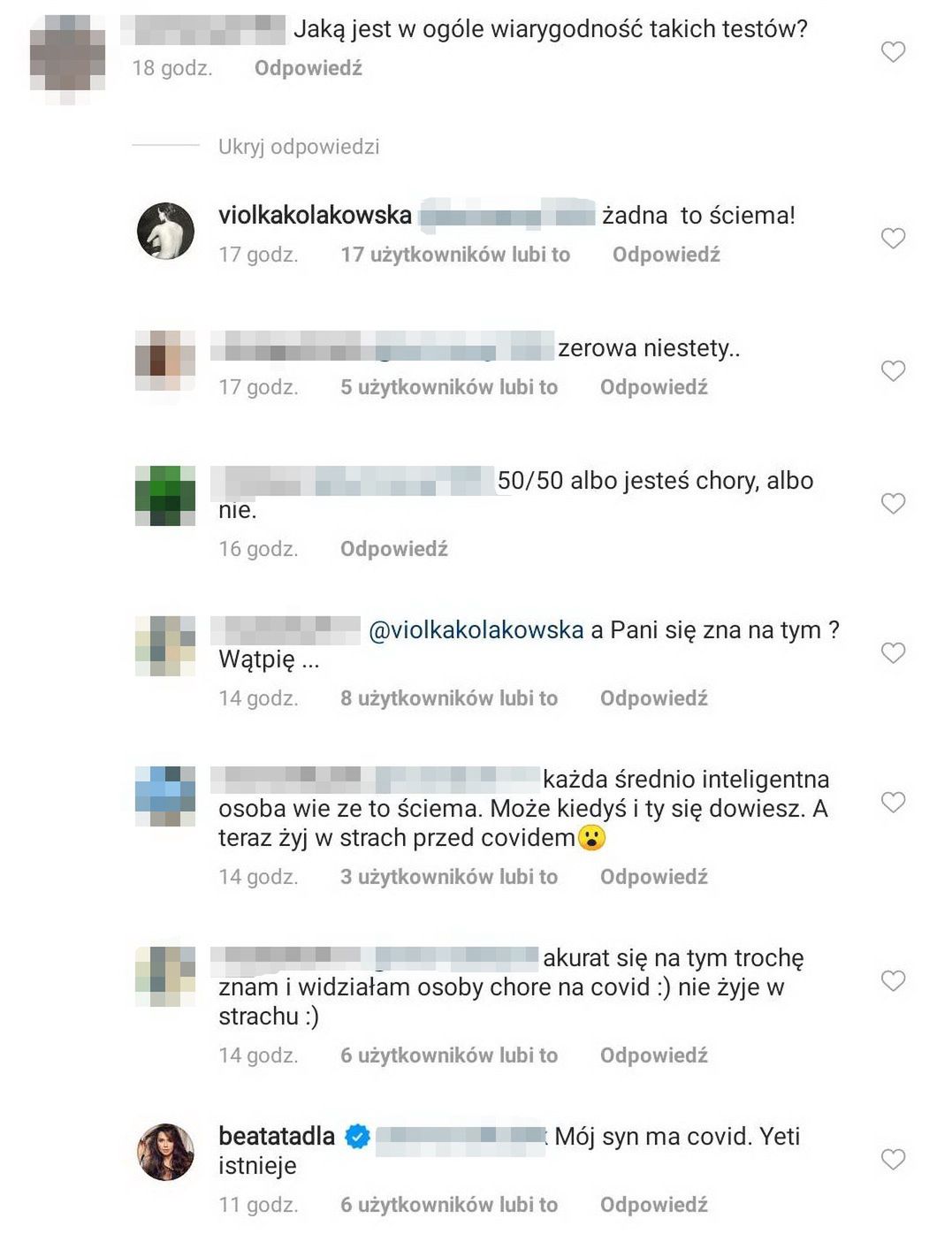 Komentarze pod postem Beaty Tadli