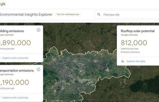 Kraków na platformie Google Environmental Insights Explorer. Można sprawdzić emisję gazów cieplarnianych