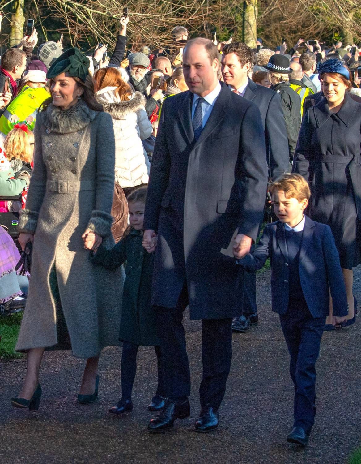 The Royal family attend Christmas Day Church service at Church of St Mary Magdalene on the Sandringham estate in Norfolk    Pictured: Catherine,the Duchess of Cambridge,Princess Charlotte,Prince William,the Duke of Cambridge and Prince George      World Rights,