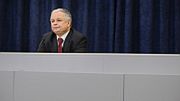 Prezydent Lech Kaczyński podczas konferencji prasowej.