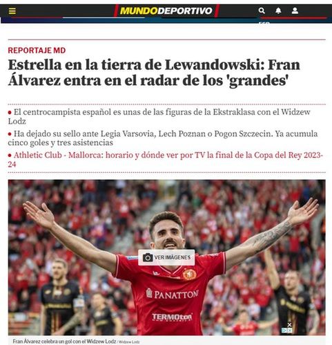 Artykuł o piłkarzu Widzewa Łódź na Mundo Deportivo