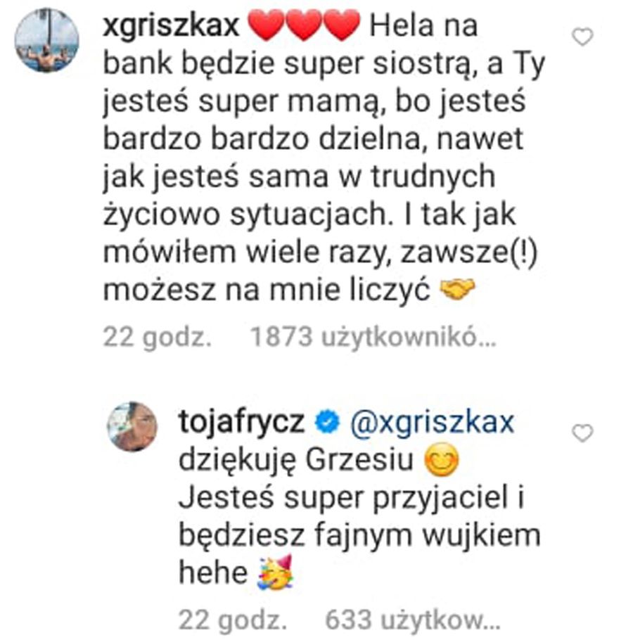 Ojciec pierwszego dziecka Olgi Frycz deklaruje pomoc przy drugim