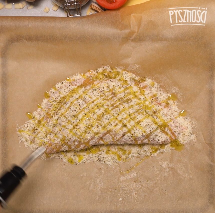 The breading will be crispy after baking.