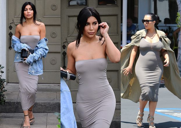 Sobowtórka Kim Kardashian bez stanika w obcisłej sukience (ZDJĘCIA)
