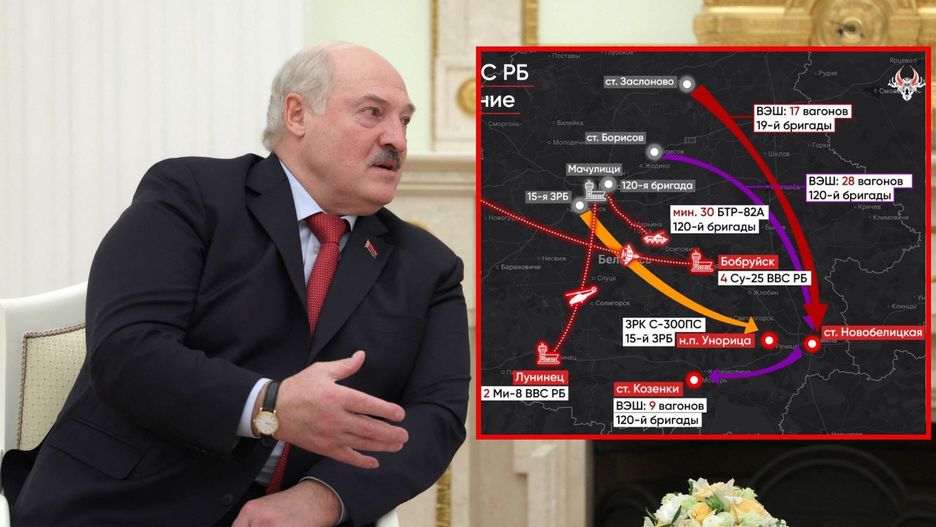 Alaksandr Łukaszenka białoruski przywódca oraz mapa jego wojsk