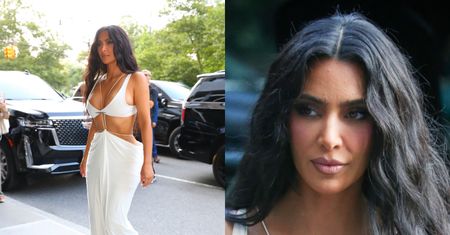 Kim Kardashian w białej kreacji eksponuje ogromny dekolt pod hotelem w Nowym Jorku (ZDJĘCIA)