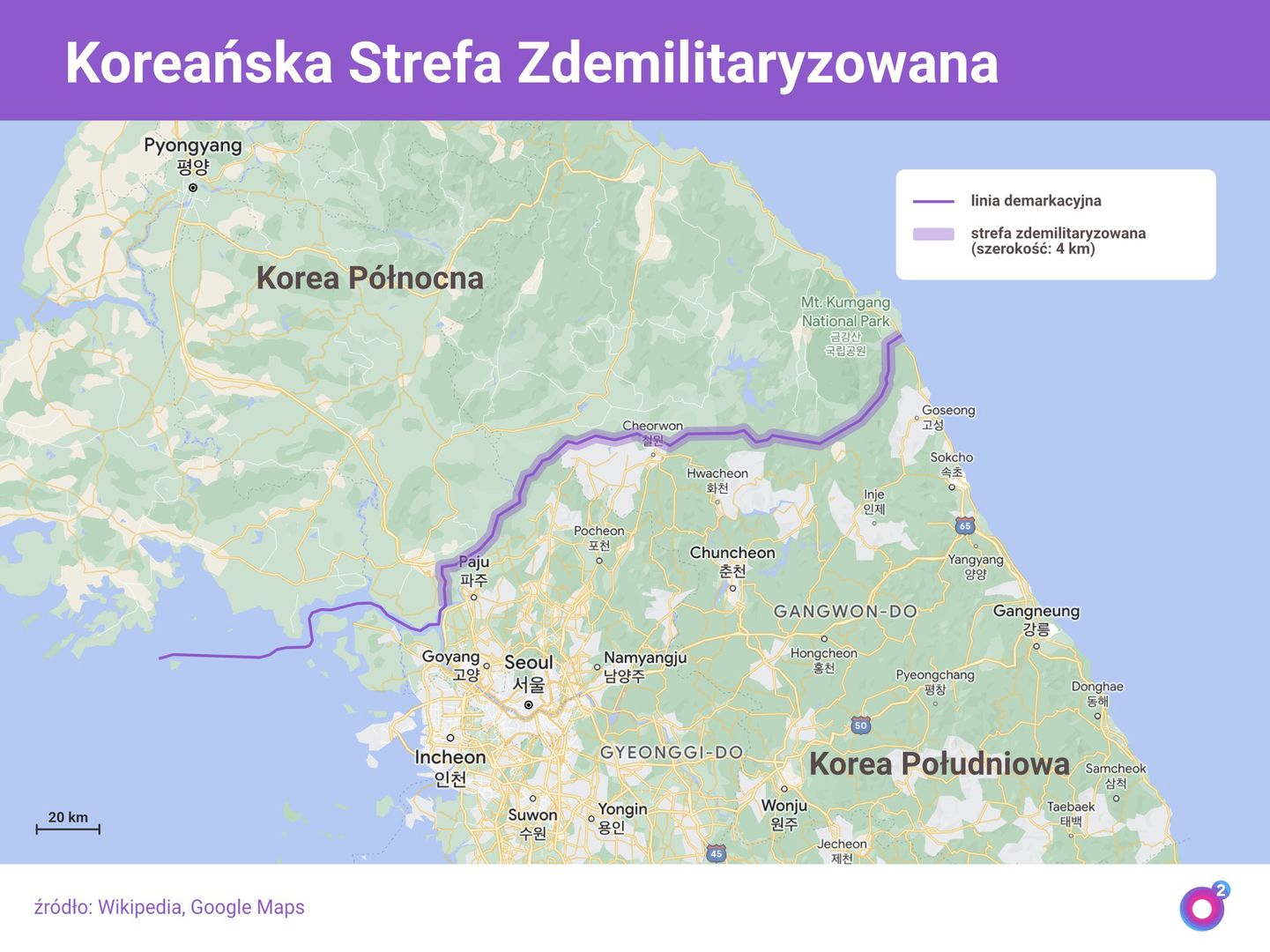 Strefa zdemilitaryzowana i granica między dwoma państwa koreańskimi