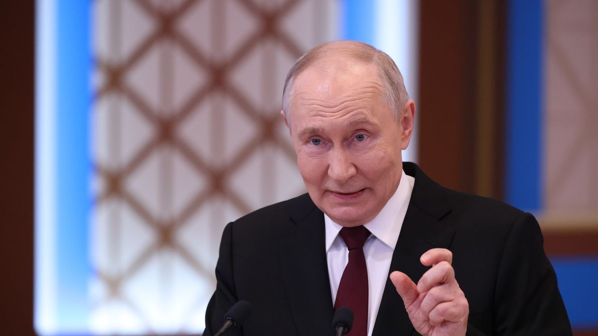 ASTANA, KAZAKHSTAN - MAY 29 : Russian President Vladimir Putin speaks to journalists after the plenary session of the Supreme Eurasian Economic Union at the Palace of Independence, on May 29, 2026, in Astana, Kazakhstan. During the three-day state visit President Putin attended the Eurasian Economic Union (EAEU) summit in Astana. Photo by Contributor/Getty Images)