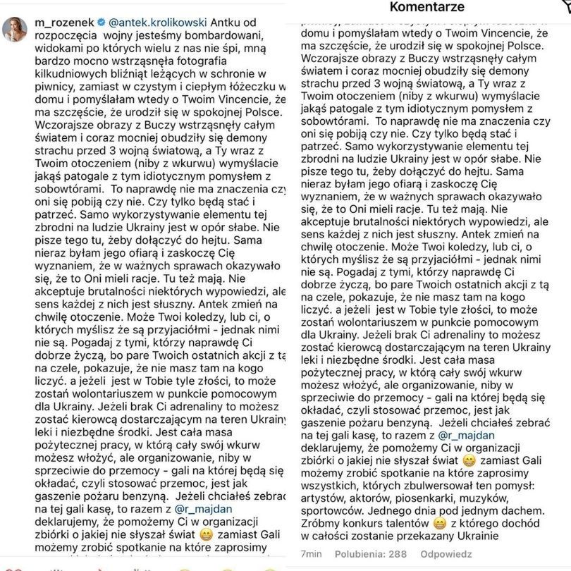 Celebryci krytykują oświadczenie Antka Królikowskiego