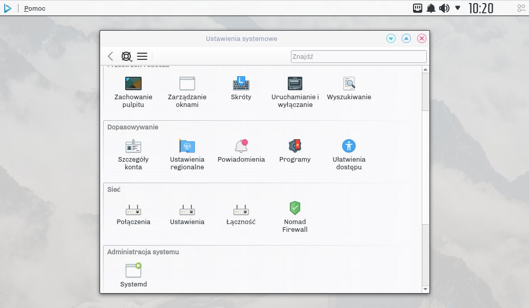 W panelu ustawień poza standardowymi elementami można znaleźć też firewall i... systemd.