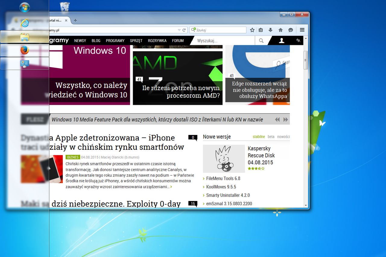 Rozmycie tła paska zadań w Windows 7