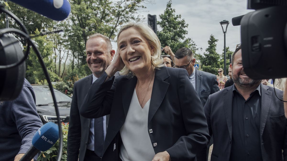 Marine Le Pen, leader of National Rally, arrives to vote at a polling station during the first round of legislative elections in Henin-Beaumont, France, on Sunday, June 30, 2024. President Emmanuel Macron's decision three weeks ago to call snap elections overturned any semblance of political stability in France and opened the door to the possibility of the first far-right government in the modern republic. Photographer: Cyril Marcilhacy/Bloomberg via Getty Images