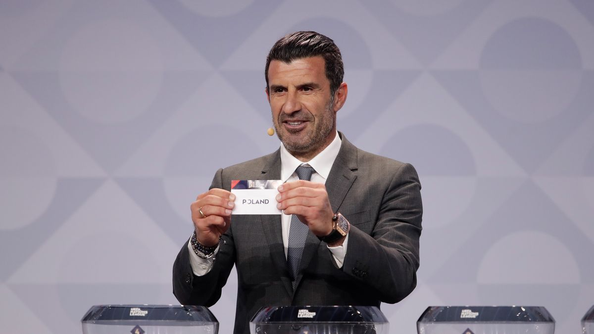 AMSTERDAM, NETHERLANDS - MARCH 3: Former Portugal player Luis Figo drawn Poland during the  OthersUEFA Nations League draw at the Beurs van Berlage on March 3, 2020 in Amsterdam Netherlands (Photo by Laurens Lindhout/Soccrates/Getty Images)