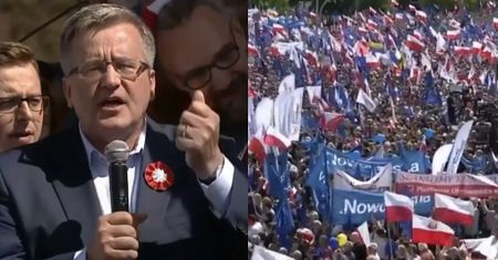 Komorowski na marszu KOD-u: "Przyszliśmy tutaj dlatego, że w Polsce jest źle. Oni są razem, bo dzielą pieniądze!"