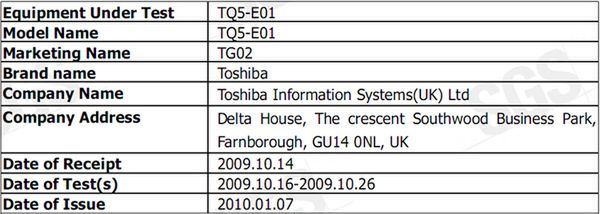 Toshiba TG02 - następca TG01 w drodze? 2