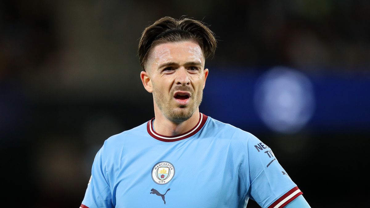 MANCHESTER, ENGLAND - MAY 17: Jack Grealish of Manchester City reacts during the UEFA Champions League semi-final second leg match between Manchester City FC and Real Madrid at Etihad Stadium on May 17, 2023 in Manchester, England. (Photo by Isaac Parkin - MCFC/Manchester City FC via Getty Images)