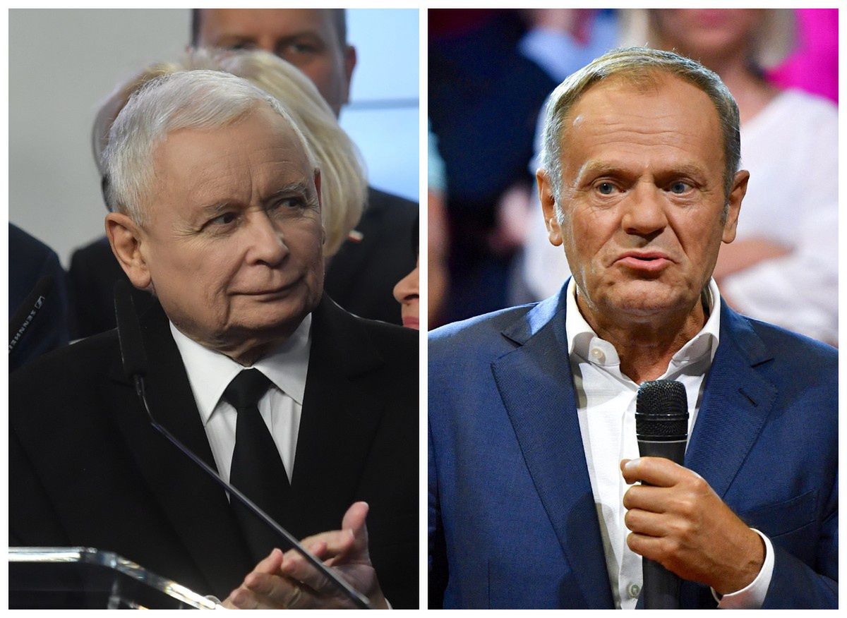 Po lewej Kaczyński, po prawej Donald Tusk