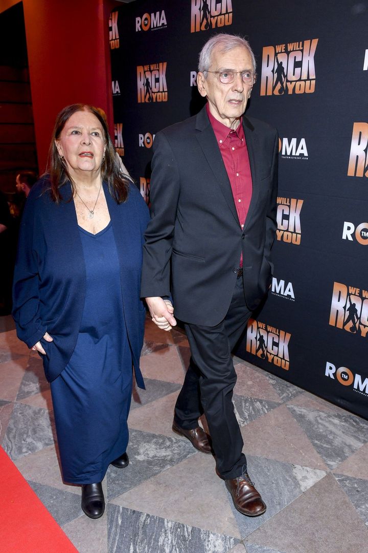 Na zdjęciu Marta Lipińska i Maciej Englert na premierze musicalu &#34;We Will Rock You&#34;. Rok 2023. 