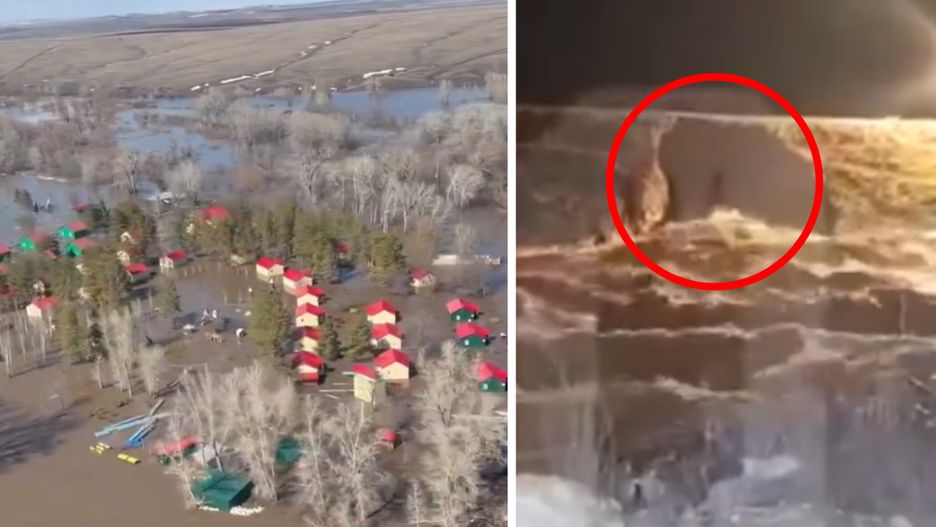 Przerwana tama na rzece Ural w Orsku