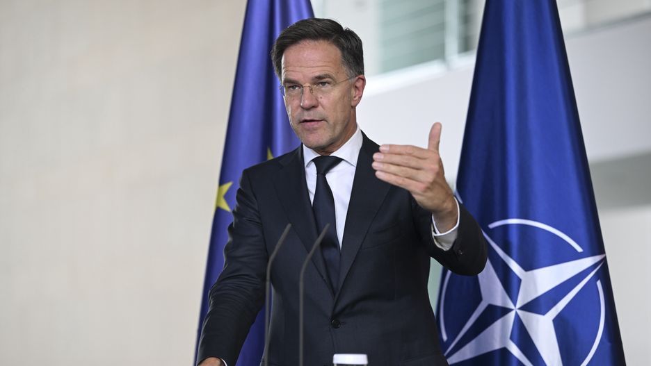 BERLIN, GERMANY - JULY 9: German Chancellor Friedrich Merz (not seen) and NATO Secretary General Mark Rutte hold a joint press conference after their meeting at the Chancellery in Berlin, on July 9, 2025. (Photo by Halil Sagirkaya/Anadolu via Getty Images)