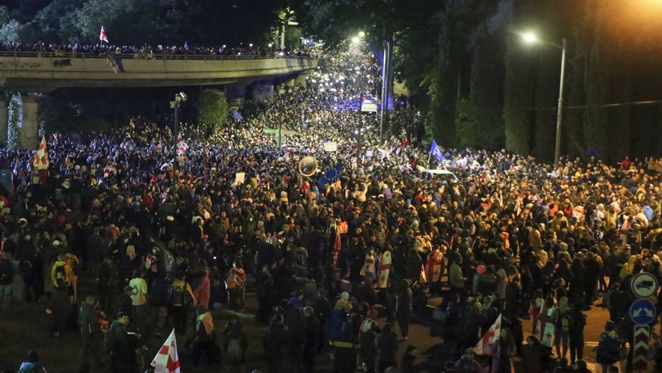 Temporary
Demonstrators gather in the Square of Heroes during an opposition protest against "the Russian law" in the center of Tbilisi, Georgia, Tuesday, May 14, 2024. The Georgian parliament on Tuesday approved in the third and final reading a divisive bill that sparked weeks of mass protests, with critics seeing it as a threat to democratic freedoms and the country's aspirations to join the European Union. (AP Photo/Zurab Tsertsvadze)
Zurab Tsertsvadze