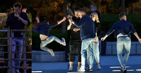 Emanujący szampańskim humorem Rafał Mroczek prezentuje przechodniom swoje kocie ruchy na nadwiślańskich bulwarach (ZDJĘCIA)