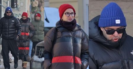 Zmarznięci Tomasz Karolak i Viola Kołakowska na rodzinnym spacerze z synem. Fajna rodzinka? (ZDJĘCIA)