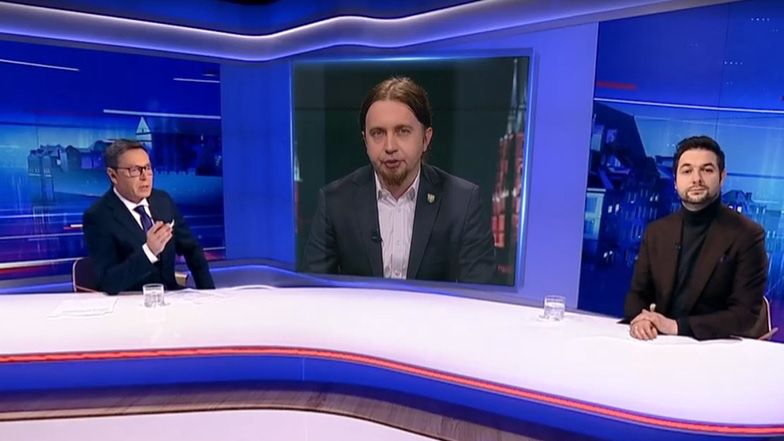 Piątkowe wydanie Gościa Wiadomości. Nz. Michał Adamczyk, Łukasz Kohut i Patryk Jaki