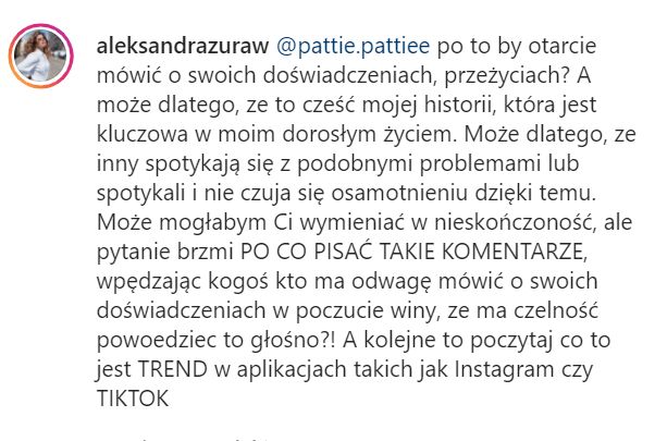 Ola Żuraw w odpowiedzi do internautki, która zakwestionowała sens jej wyznania