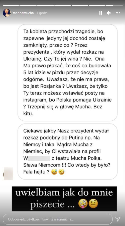 Anna Mucha udostępniła wiadomość od internautki