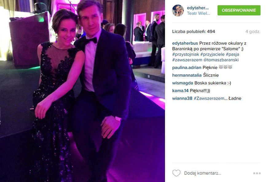 Edyta Herbuś i Tomasz Barański, premiera "Salome" w Operze Narodowej (fot. Instagram)