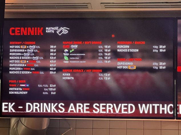 Na zdjęciu: menu na PGE Narodowym