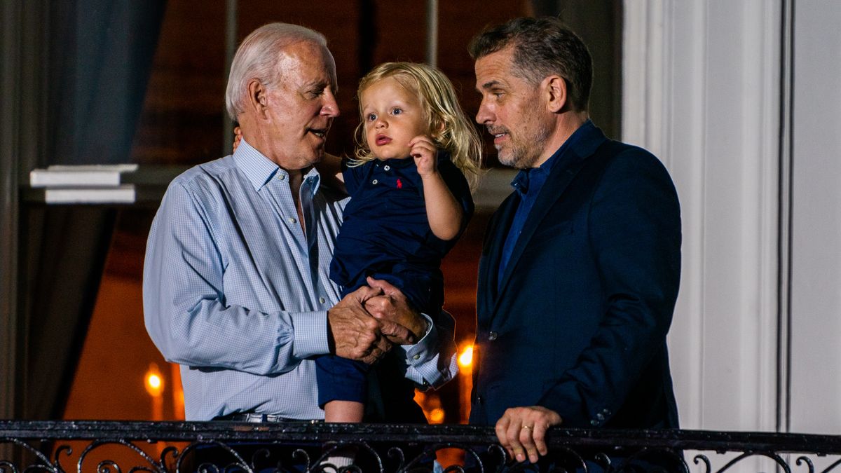 WASHINGTON, DC  July 4, 2022:

President Joe Biden holds his grandson Beau Biden with his son Hunter Biden during the Fourth of July celebration at the White House, Monday, July 4, 2022.

(Photo by Demetrius Freeman/The Washington Post via Getty Images)