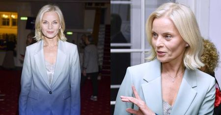 Małgorzata Foremniak eksponuje ZGRABNĄ sylwetkę w wielobarwnym garniturze. Klasa?