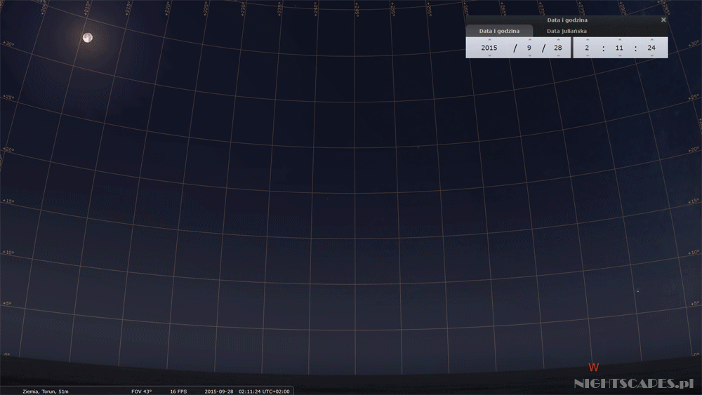 Położenie Księżyca podczas zjawiska zaćmienia 28 września 2015.