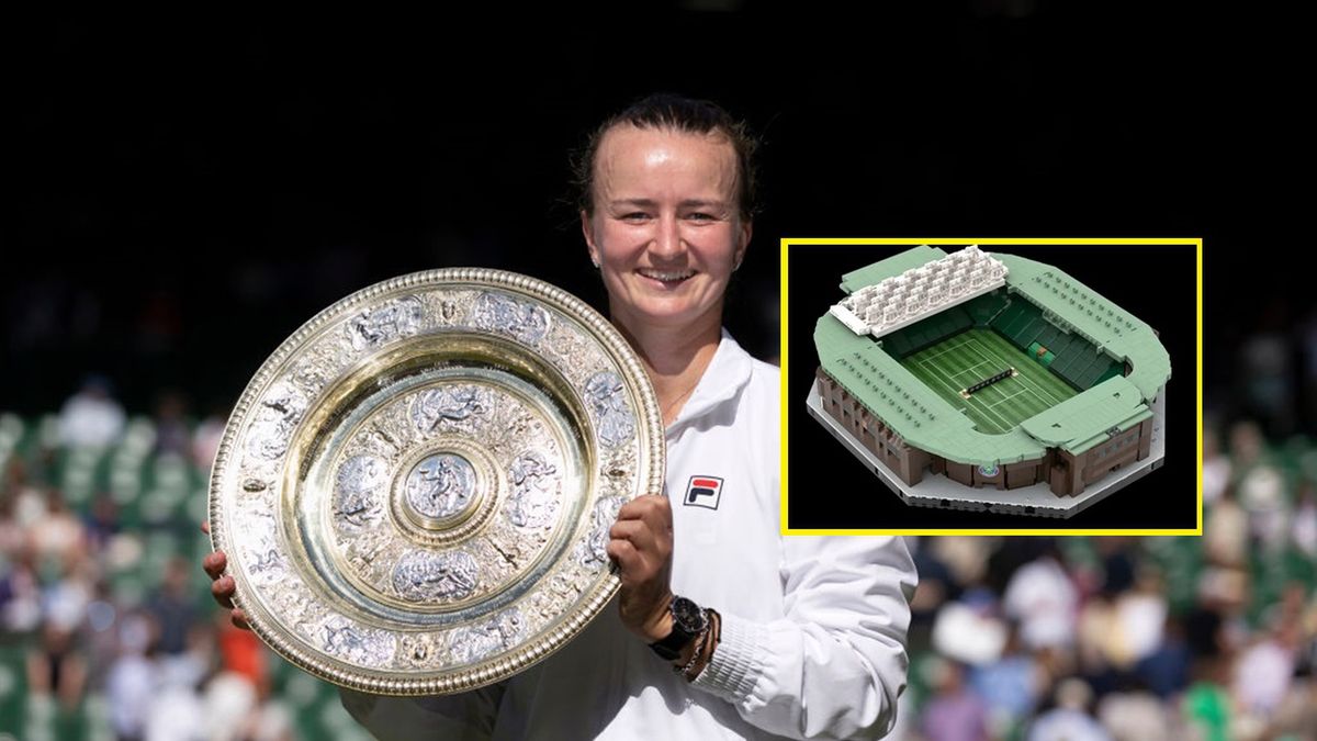 Materiały prasowe / Rob Newell - CameraSport i lego.com / Na zdjęciu: Barbora Krejcikova i kort centralny Wimbledonu z klocków Lego