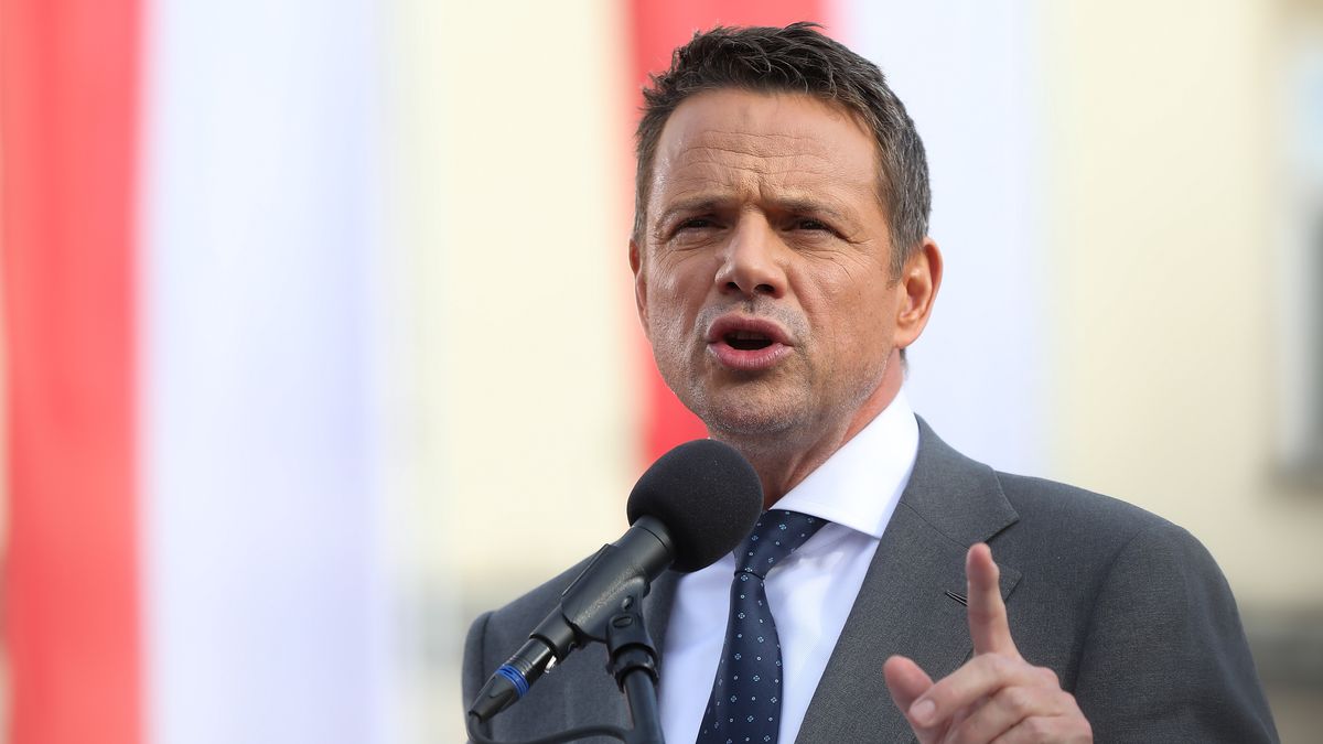 Rafal Trzaskowski, the Civic Platform candidate for the President of Poland, participates in an election rally at the Main Square in Krakow, Poland, on May 13, 2025. (Photo by Klaudia Radecka/NurPhoto via Getty Images)