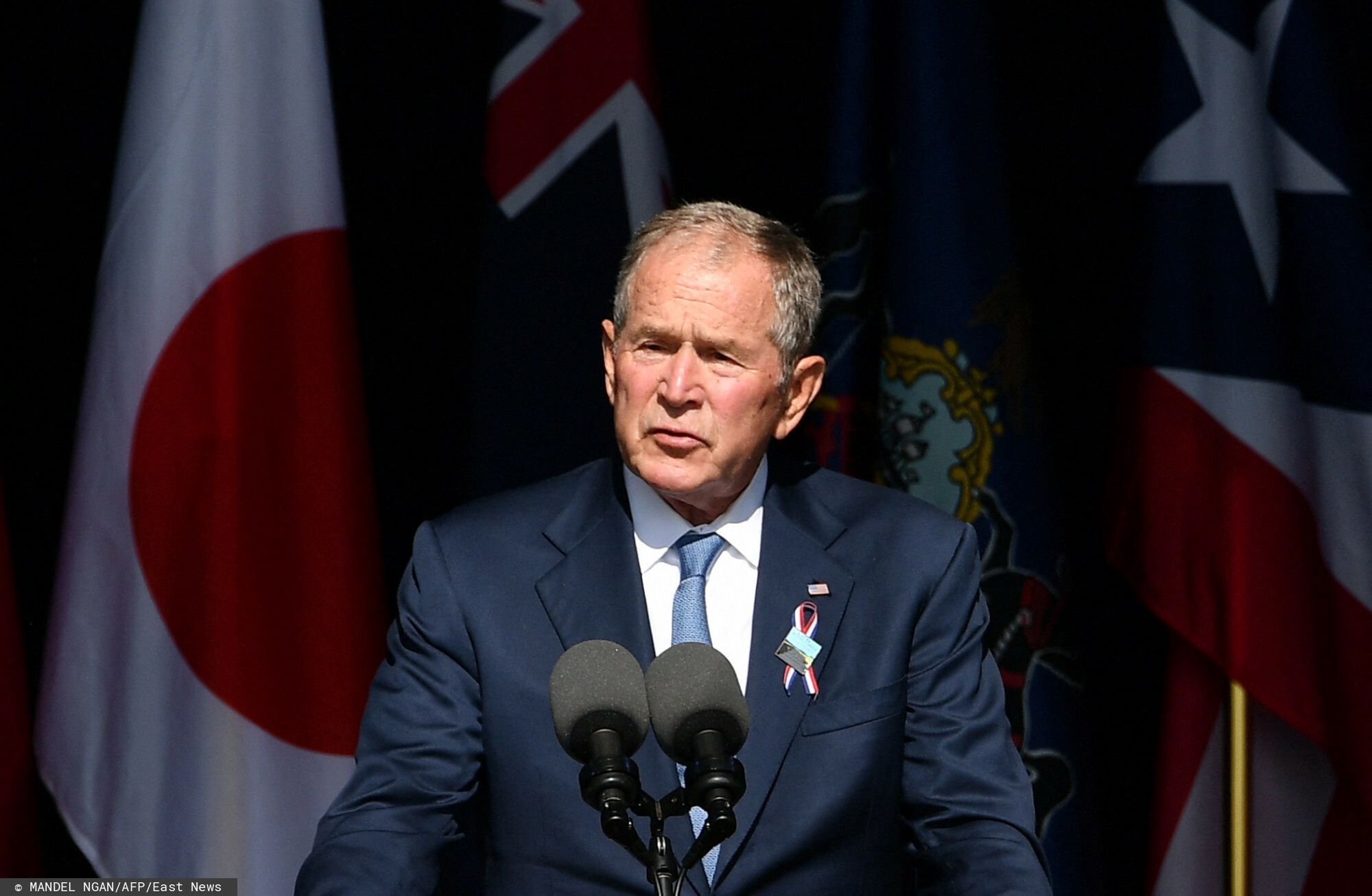 Obchody 20. rocznicy zamach�w z 11 wrze?niaFormer US President George W. Bush speaks during a 9/11 commemoration at the Flight 93 National Memorial in Shanksville, Pennsylvania on September 11, 2021. - America marked the 20th anniversary of 9/11 Saturday with solemn ceremonies given added poignancy by the recent chaotic withdrawal of troops from Afghanistan and return to power of the Taliban. (Photo by MANDEL NGAN / AFP)MANDEL NGAN