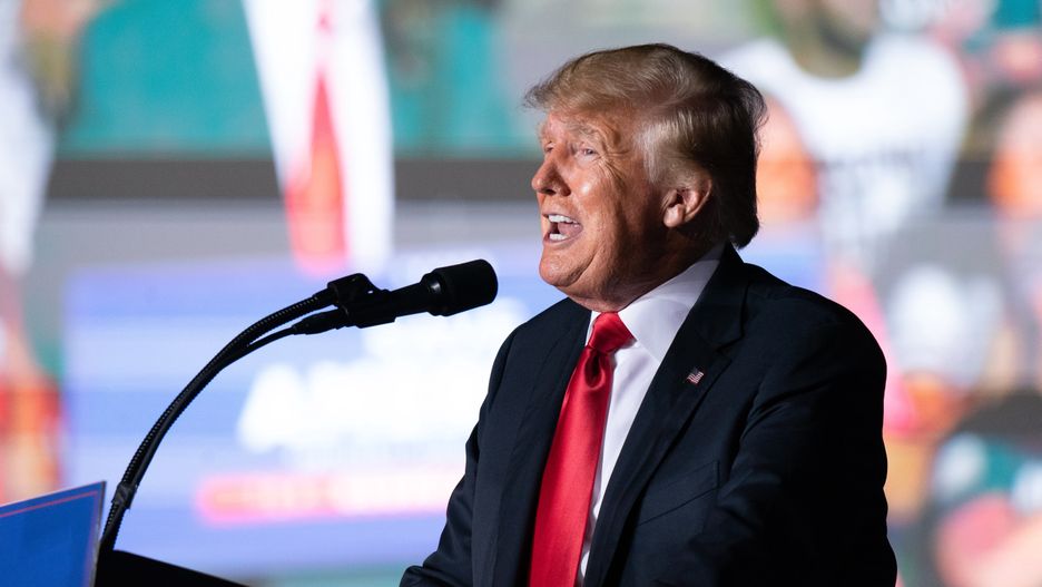 Former President Trump Holds Rally In Perry, GeorgiaPERRY, GA - SEPTEMBER 25: Former US President Donald Trump speaks at a rally on September 25, 2021 in Perry, Georgia. Republican Senate candidate Herschel Walker, Georgia Secretary of State candidate Rep. Jody Hice (R-GA), and Georgia Lieutenant Gubernatorial candidate State Sen. Burt Jones (R-GA) also appeared as guests at the rally. (Photo by Sean Rayford/Getty Images)Sean Rayford