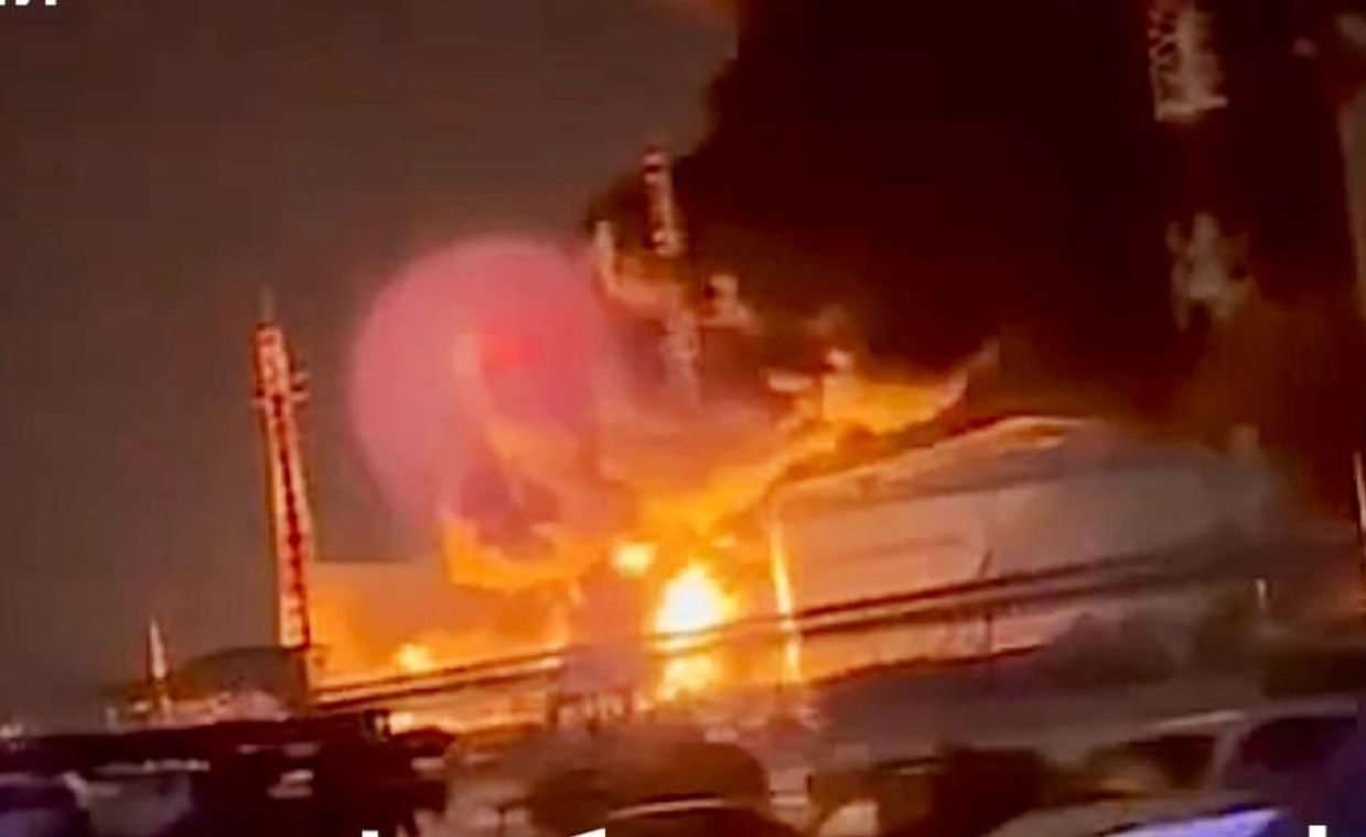 Ukrainian drone strike ignites major fire at Russian oil depot