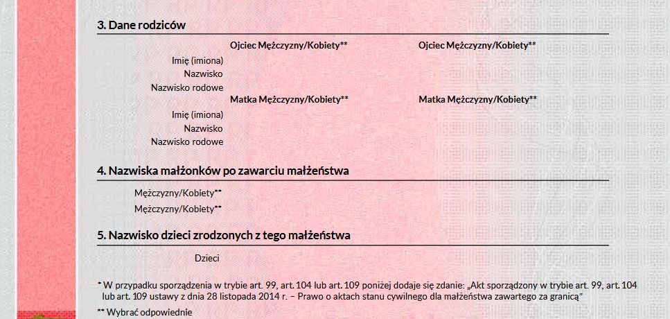 Nowy wzór aktu małżeństwa poprzez odpowiednie zakreślenie