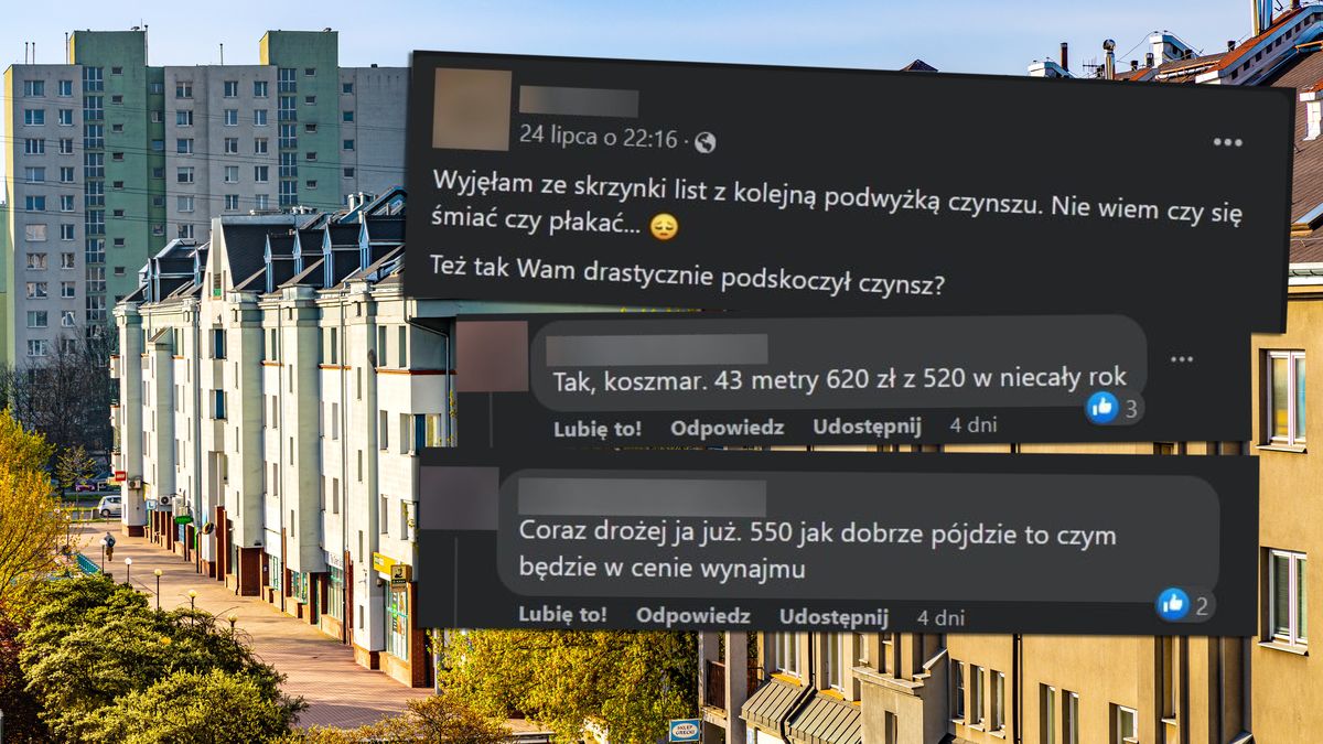 Na zdjęciu bloki Ursynowa i nałożone na nie posty z Facebooka