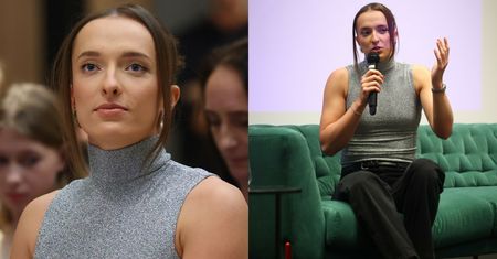 Odpicowana Iga Świątek w błyszczącym topie zachwyca na spotkaniu ze stypendystami (ZDJĘCIA)