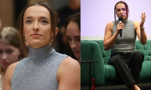 Odpicowana Iga Świątek w błyszczącym topie zachwyca na spotkaniu ze stypendystami (ZDJĘCIA)