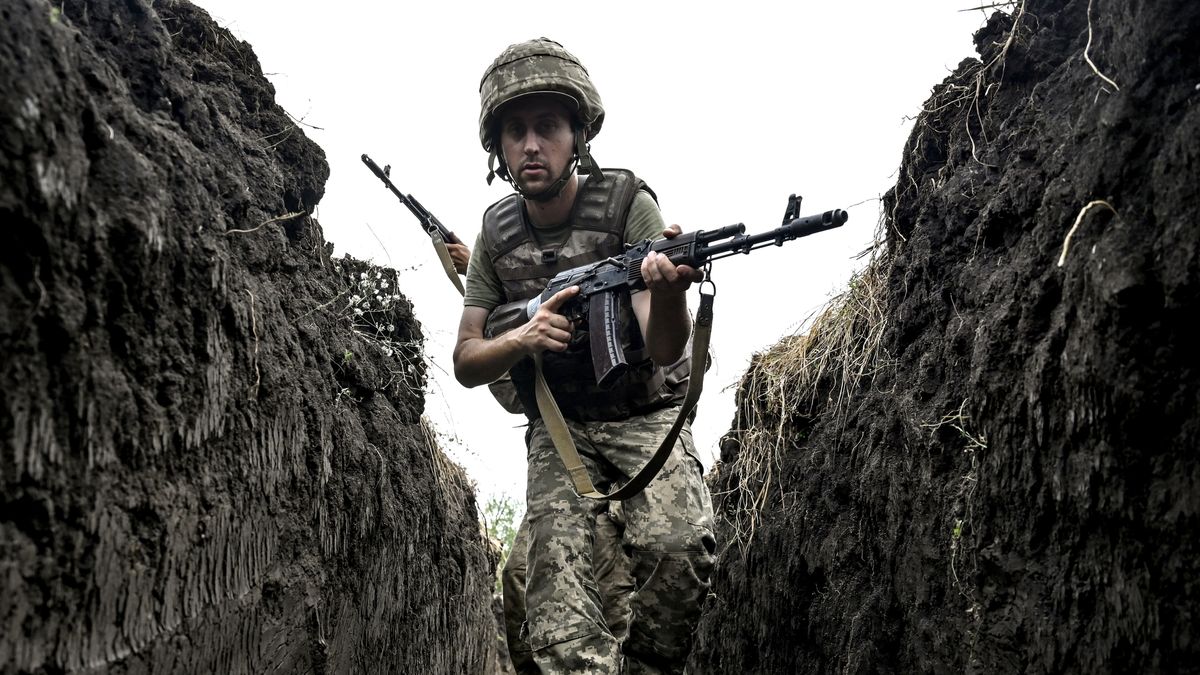 UKRAINE - SEPTEMBER 12, 2024 - A serviceman of the 65th Separate Mechanized Brigade of the Armed Forces of Ukraine walks through the trenches during combat coordination, Ukraine. (Photo credit should read Dmytro Smolienko / Ukrinform/Future Publishing via Getty Images)