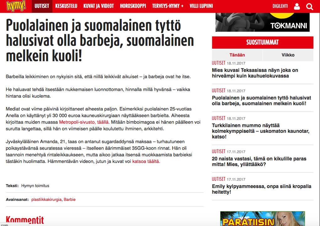 Anella (Polska żywa Barbie) w zagranicznych mediach