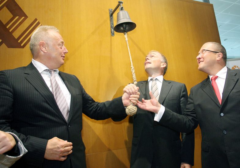 Debiut Petrolinvestu na warszawskiej Giełdzie w 2007 r. Od lewej: założyciel firmy Prokom Ryszard Krauze, prezes Petrolinvestu Paweł Gricuk oraz wiceprezes Prokom Investments Wiesław Walendziak