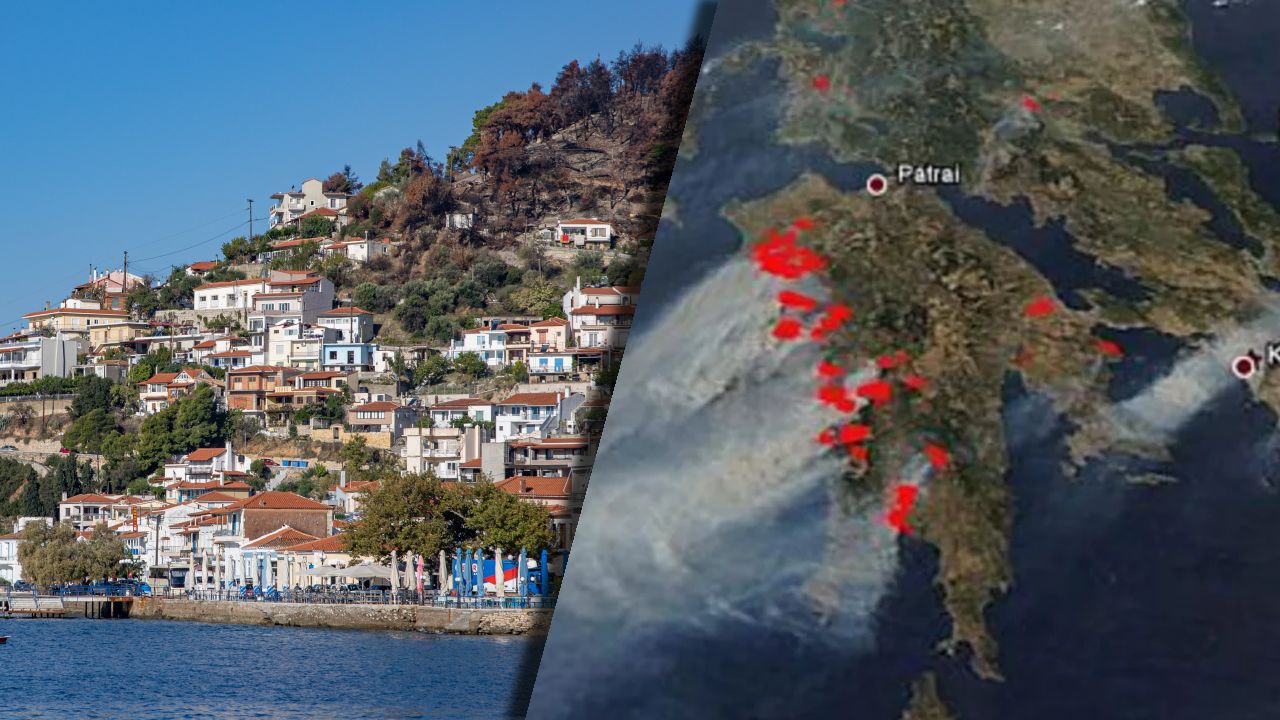 Firefighters are battling a large fire on the island of Evia