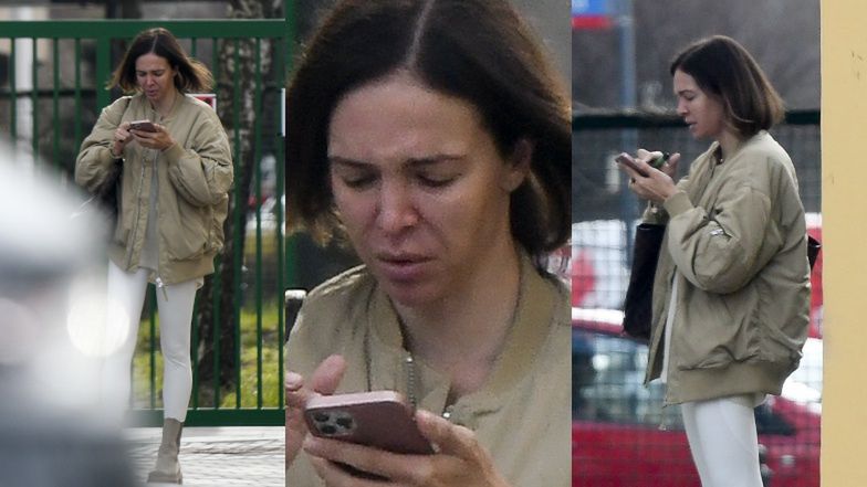 Pochmurna Anna Wendzikowska w białych legginsach 